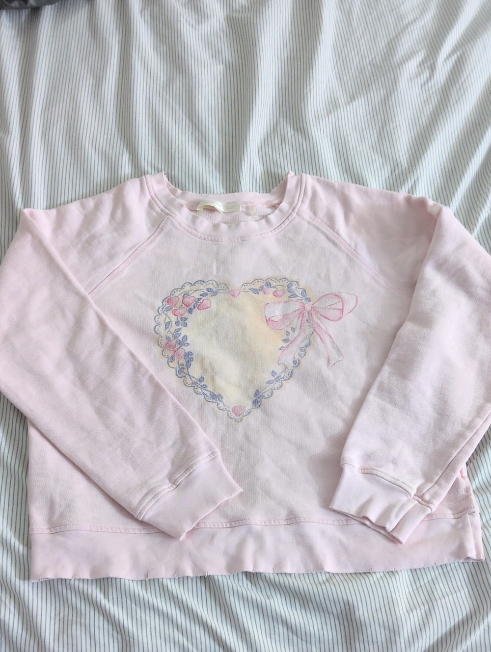 LoveShackFancy Light Pink Crewneck Sweatshirt Small 100% Cotton